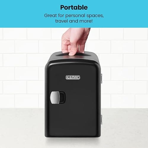 Chefman - Iceman Mini Fridge, 4 Liter/6 Can, Portable, Provides Compact Storage For Skincare, Snacks, Beverages and More, Cooler and Warmer Personal Fridge, Home/Car/Bedroom, Black thumbnail 6