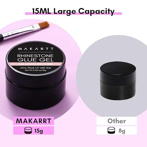 Makartt Nail Rhinestone Glue Gel with Brush Pen Set, 15ml Clear Nail Gem Glue Wipe-Off Super Strong Adhesive Nail Art Glue Gel for Nail Decorations 3D Stones Charms Flowers, Nail Lamp Needed thumbnail 6