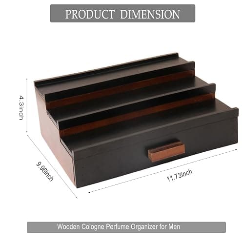 Fengligoo Cologne Organizer for Men - 3 Tier Wooden Cologne Perfume Display Stand with Drawer and Compartment, Mens Cologne Holder Shelf for Organization and Storage,Black Brown thumbnail 3