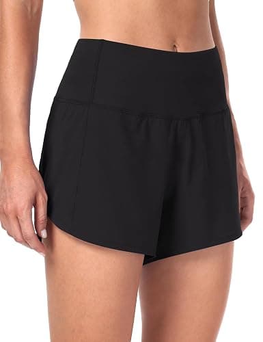 HeyNuts Focus Running Shorts for Women, High Waisted Athletic Shorts Lined Workout Shorts with Zipper Pocket 4" - X-Small - Black thumbnail 3
