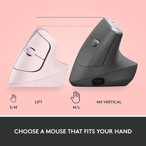 Logitech Lift Vertical Ergonomic Mouse, Wireless, Bluetooth or Logi Bolt USB receiver, Quiet clicks, 4 buttons, compatible with Windows/macOS/iPadOS, Laptop, PC - Rose thumbnail 10