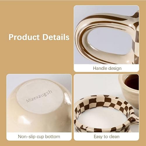Miaexaugsh Irregular checkerboard coffee mug gift ceramic mug,Pottery,Tea Cup for Office and Home (Brown) thumbnail 9