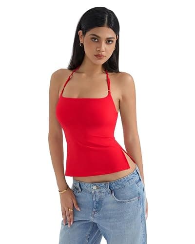 SUUKSESS Women Halter Double Lined Tank Top Backless Going Out Camisole Crop Top thumbnail 3