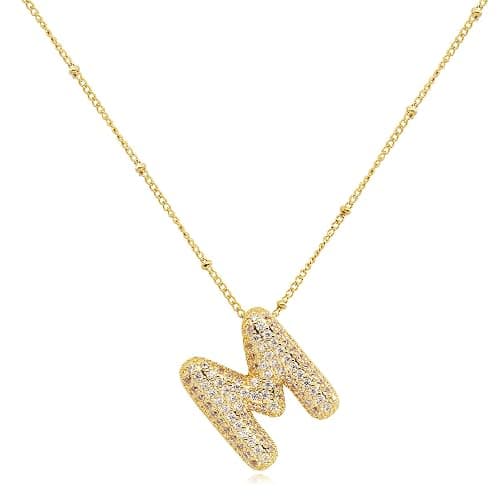 FUTIMELY Women's Gold Initial Necklace | Puffy Alphabet Pendant | Personalized Name Gifts | Trendy Balloon Chain With Zircon Crystals - Image 1