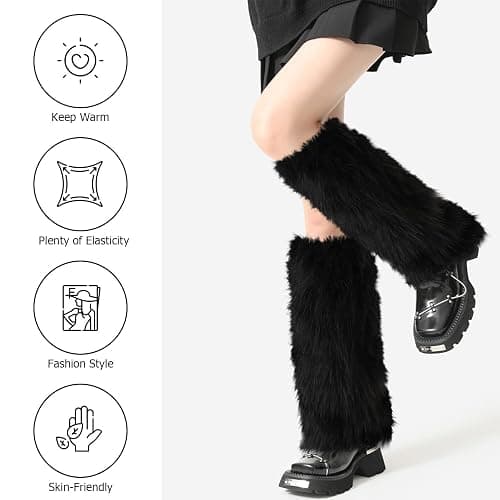 PHOGARY Faux Fur Fuzzy Leg Warmers Furry Boot Covers for Women Girls, Furry Boot Cuffs Fuzzy Shoes Cover Socks for Costumes thumbnail 2