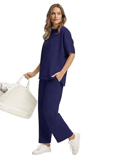 Sampeel Two Piece Sets for Women Summer Outfits Oversized Wide Leg Crop Pants Lounge Sets Airport Beach Vacation Clothes thumbnail 3
