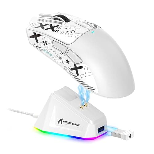 ATTACK SHARK X11 Wireless Gaming Mouse, PAW3311 Sensor, Lightweight, RGB Charging Dock, 22,000 DPI, Tri-Mode Connectivity, 5 Programmable Buttons, Grip Tape Included - White - Image 1