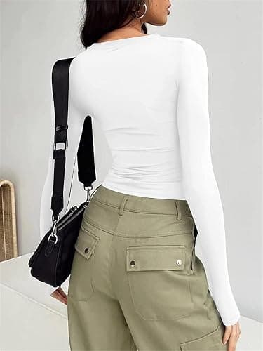 Long Sleeve Shirts for Women - Casual Y2K Printing Crop Tops Crewneck Slim Fit T-Shirt Tees thumbnail 4