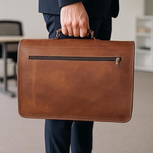 Leather Messenger Bag for Men and Women 18 inch Large Vintage Leather Briefcase Laptop Shoulder Bag Unisex Crossbody Messenger Satchel for Office, Business, Work, Travel thumbnail 7