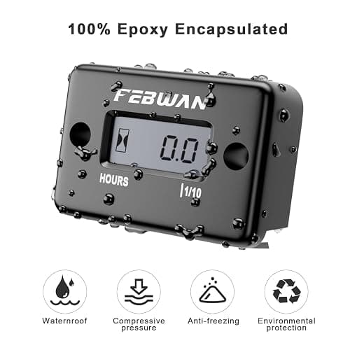 FEBWAN Inductive Hour Meter for Gas Engine Generator Lawn Mower Pressure Washer Marine ATV Boat Outboard Motor Dirt Bike Motorcycle LCD Digital Hour Counter, Waterproof Hr Meters,1 Pack Black thumbnail 2