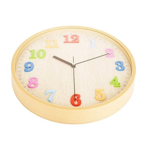 Topkey 12" Wooden Look Wall Clock Silent Non-Ticking 3D Numbers Colorful Decorative Round Clock for Living Room, Bedroom and Office Battery Not Included - Light Brown - 3d Color Numbers thumbnail 7