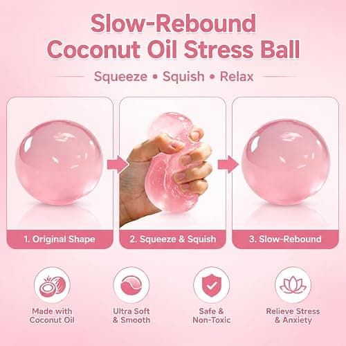 Coconut Oil Squishy, 2 Pack New Coconut Oil Stress Ball Sensory Squeeze Toy For Kids Teens & Adults, Soft Squishy Fidget Toy For Stress Relief, Anxiety Relief, Desk Squishies Toy Gift (Blue + Pink) thumbnail 6