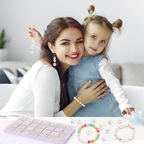 XIMISHOP 1400pcs Round Letter Beads for Jewelry Making, 28 Style Gold A-Z Alphabet Acrylic Beads Kits Heart Beads for Bracelets Making (4 * 7mm) thumbnail 7