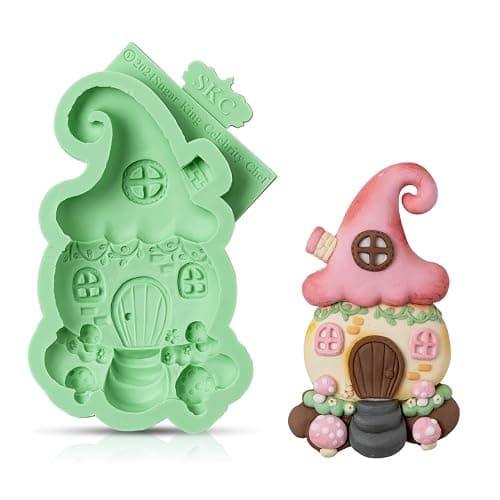 KALAIEN Fairy Garden Silicone Mold, Fairy Gnome Silicone Mold House Polymer Clay Molds for Crafts Air Dry Cake Decorating Candy Chocolate 1 Pcs(Hat House) - Image 1