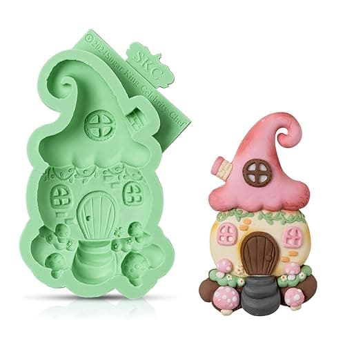 KALAIEN Fairy Garden Silicone Mold, Fairy Gnome Silicone Mold House Polymer Clay Molds for Crafts Air Dry Cake Decorating Candy Chocolate 1 Pcs(Hat House) - Image 1
