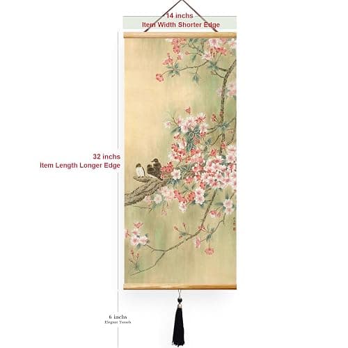 EAPEY 32x14in Asian Scroll Wall Art, Vintage Floral Canvas Prints Paintings, Ready to Hang Home Decor thumbnail 2
