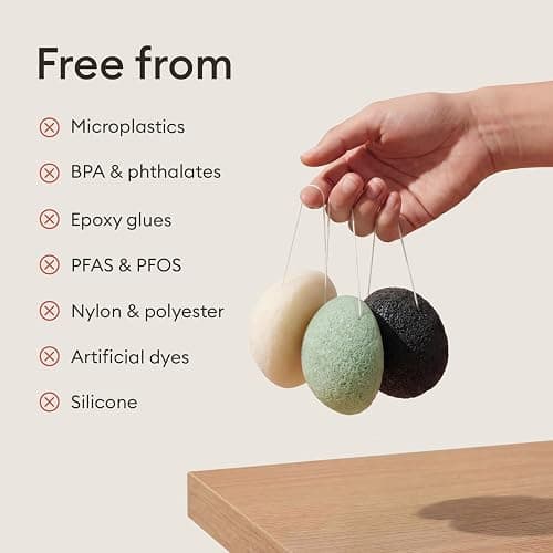 Vove Organic Konjac Facial Sponges 3-Pack - Natural Face Exfoliating Sponges with Bamboo Charcoal & Green Clay, Gentle Cleansing for All Skin Types, Natural Vegan Skincare, Certified Organic thumbnail 4