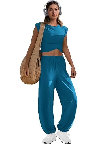 LAMISSCHE Womens Loungewear Set 2 Piece Outfits Sets Cropped Tops and Wide Leg Pants with Pockets Tracksuit thumbnail 5