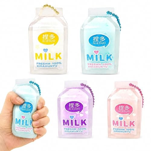4Pack Milk Bottle Squishy Fidget Toys , Kawaii Keychain Squeeze Squishies Toys for Adults Stress Relief, Cute Sensory Aesthetic Bag Charm, Novelty Party Favors Goodie Bag Stuffers Gifts - Image 1