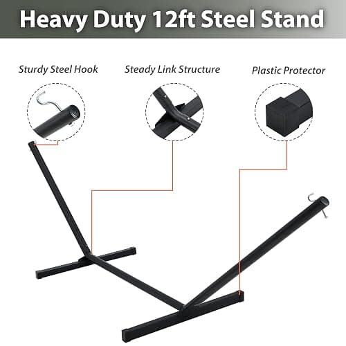 Homgava Two Person Hammock with Stand for Outside Heavy Duty, Outdoor Patio Hammock with Portable Steel Stand, Large Double Hammocks,480lbs Capacity.(Off White) thumbnail 6