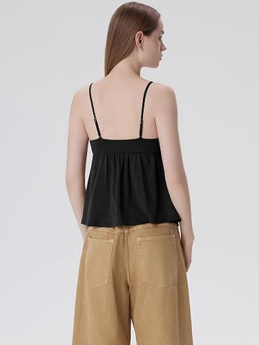 SUUKSESS Women V Neck Babydoll Tank Tops with Built in Bra Summer Cute Peplum Cami Going Out Tops thumbnail 4