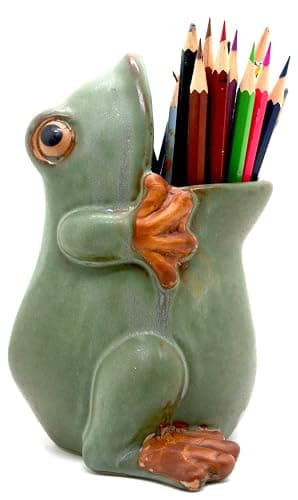 MONMOB 7" Ceramic Frog Shaped Plant Pot for Bonsai Flower Succulent Planter Candy Dish Pencil Holder Decor Multipurpose Green Frog Gift thumbnail 4