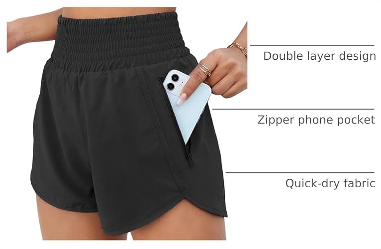 BMJL 2.5" Athletic Shorts for Women Comfy High Waisted Short with Pocket | zipper pocket,dolphin hem,elastic wide waistband,longer back,stretchy and quick-dry fabric,built-in liner,gym,workout,running thumbnail 4