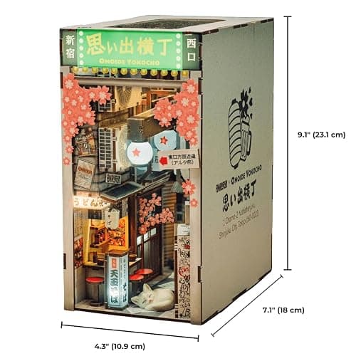 Anavrin Book Nook Kit Omoide Yokocho – DIY 3D Wooden Booknook for Adults, Teens and Book Lovers, Bookshelf Insert Library Decor, Creative Gift for Family, Friends, and Elderly thumbnail 8