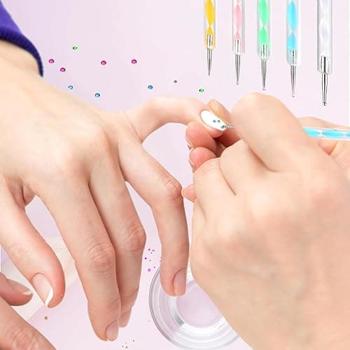 Nail Art Brush 22 Piece Set, 2 Way Acrylic Silicone Engraving Pen Dotting Pen Tools Nail Art Kit, Resin Nail Art Palette, For Nail Art DIY Home Salon Makeup Display Board (White) thumbnail 4