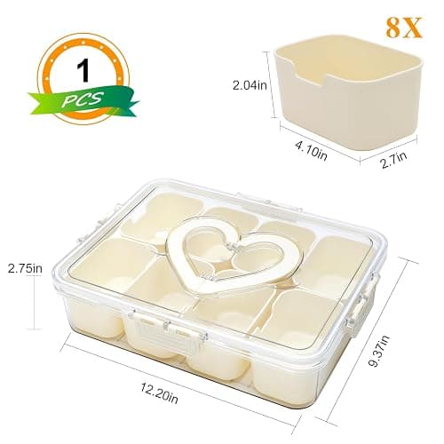 XING-RUIYANG Divided Serving Tray with Lid and Handle,Snackle Box Containers with 8 Compartment,Portable Snack Serving Platters Reusable Storae Organizer for Fruits,Nuts,Candy,Party,Picnic,Veggies thumbnail 3