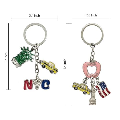NYC Metal Keychain, New York Souvenir Color Key Ring, 2 Pack, The Statue Of Liberty, USA Flag, The Big Apple thumbnail 3