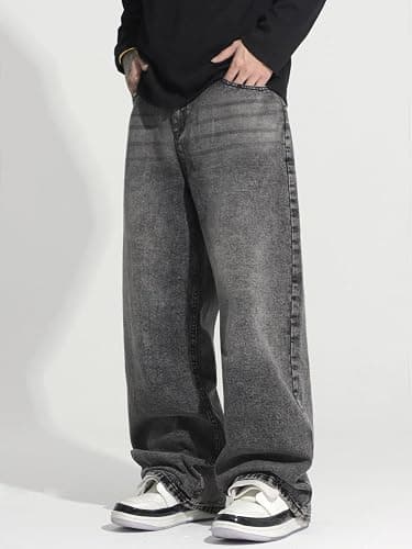 DFGIGT Men's Baggy Hip Hop Jeans Wide Leg Skater Denim Pants Casual Loose Fit Long Trousers Streetwear thumbnail 3