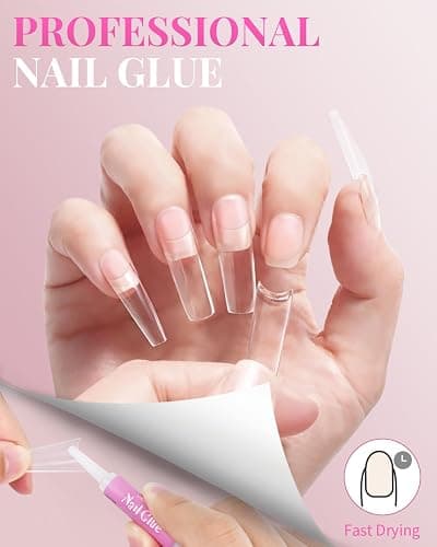 MORGLES Clear Acrylic Nail Tips 500pcs Square Half Cover for Beginners | ABS Plastic, with Glue, Clipper, Files, Cuticle Tool, 10 Sizes 0–9, Works with Dip Powder, Gel Polish, for DIY, Home Use thumbnail 5