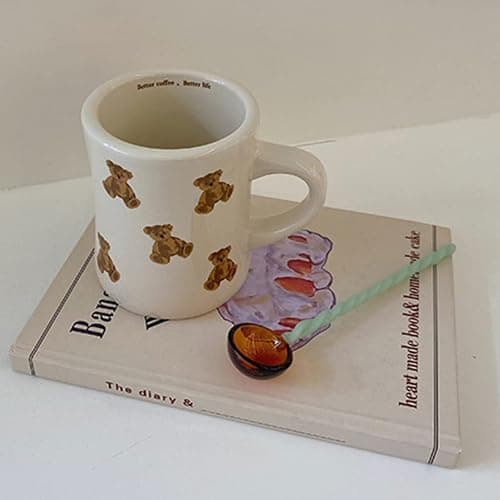 Heardbeli Women Girls Creamy White Cartoon Bear Mugs Ceramic Coffee Mug Water Cup 350ML/12OZ. Cute Funny Novelty Gift thumbnail 6