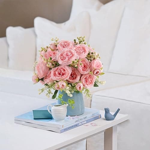 Artificial Peonies Silk Flowers, 4 Bundles Faux Peony Bouquet Florals Arrangements for Farmhouse Home Boho Wedding Table Centerpiece, Fake Plastic Flower Bulk for Vase Decoration (Light Pink) thumbnail 6