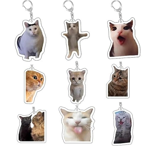 PUCAPOCO Alien Cat Keychain Cute Funny Cat Meme Keychains Bag Charms for Bag Backpack Handbag Purse Charms 5PCS - Image 1