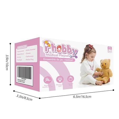 Phobby Kids Doctor Kit, 8 Pieces Toddlers Doctor Playset with Medical Storage Bag & Real Stethoscope, Pretend Play Doctor Toys Birthday Gift for Boys Girls Aged 3 4 5 6 (Pink) thumbnail 8
