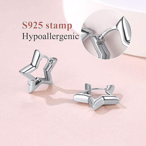 FindChic Hypoallergenic Small Star/Heart/Spike/Square Huggie Earrings for Women 18K Gold/Platinum Plated Cute Studs Earrings Jewelry Gift for Her, with Gift Box - 2. star (platinum plated) thumbnail 4