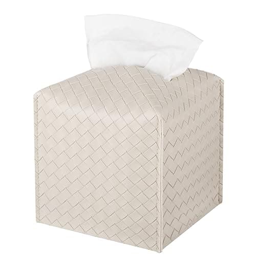 Tissue Box Cover PU Leather Tissue Holder Square Facial Tissue Case Facial Paper Organizer Dispenser for Bathroom, Vanity Countertop, Tabletop, Car, Griege - Image 1