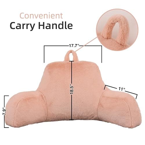 A Nice Night Faux Fur Soft Reading Pillow Bed Wedge Adult Backrest with Arms Back Support for Sitting Up in Bed/Couch for Bedrest,Pink,Large thumbnail 2