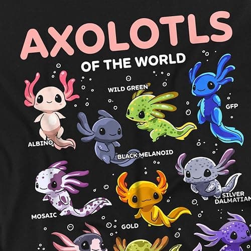 Popfunk Axolotls of The World T Shirt – Cute Amphibian Animal Lover Tee for Men or Women, Unisex Adult thumbnail 3