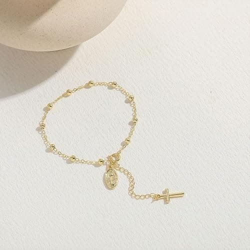 GIGB PBDK Gold Virgin Mary Catholic Rosary Bracelet for Women Trendy Vintage Beads Cross Religious Wrist Bangle Minimalist Crucifix Jesus Bracelet Charm Jewelry thumbnail 8