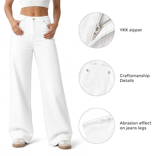 Mars power Women's Wide Leg Jeans High Waisted Baggy Straight Denim Pants | Trendy,Raw Hem,Distressed Pockets,Loose Stretchy,Boyfriend Fit,Cofortable,Relaxed,Casual Wear,Streetwear,Oversized,High Rise thumbnail 4