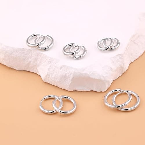 Sterling Silver Hoop Earrings, Hypoallergenic Earrings for Women Men 14k Real Gold Plated Small Huggie Hoop Earrings Stack Set for Multiple Piercing Lightweight Cartilage Helix Conch Hoop thumbnail 5
