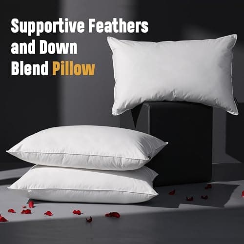 DOWNSTORIA Feather Down Pillow Queen Size Set of 2 Pack, 100% Cotton Hotel Collection Bed Pillows for Sleeping, Down Surrounded Soft Medium Firm Pillows for Side Back Stomach Sleepers 20" x 30" thumbnail 4