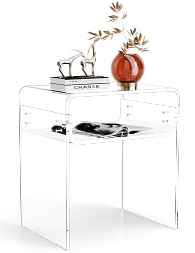 solaround Clear Acrylic End Table 2-Tier Bedside nightstand for Living Room Bedroom Home Decor (Clear) - Image 1