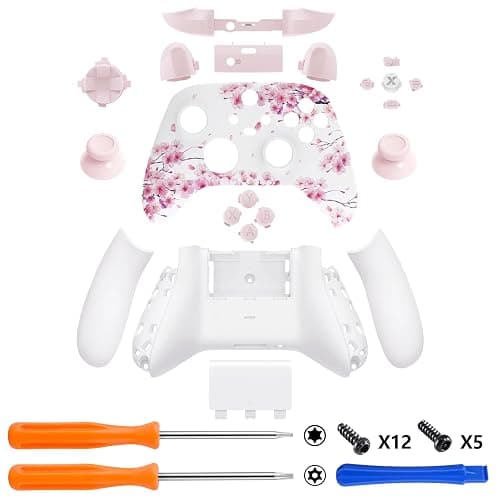 eXtremeRate Full Set Shell Buttons for Xbox Series X & S Controller, Cherry Blossom Whisper Custom Replacement Side Rails Grips Front Back Plate Cover for Xbox Core Wireless Controller - No Console thumbnail 3
