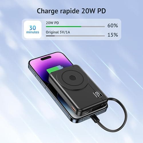 Moscsaz Batterie Externe sans Fil - Compatible avec iPhone 17 16 15 14 13 12 Séries et Samsung Magnétique Power Bank 10000mAh Induction Petite Mini Portable Charge Rapide Chargeur,LED Display thumbnail 5