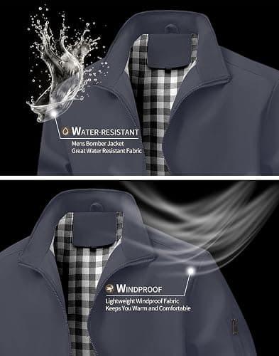 Wizoat Men's Bomber Jacket Lightweight Casual Windbreaker Jackets Zip Up Coat thumbnail 4