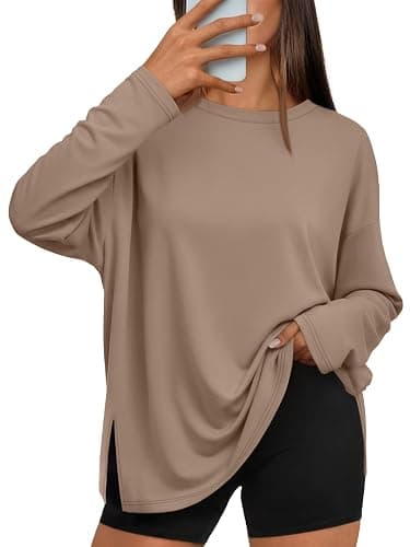 Trendy Queen Oversized Side Slit Tshirts for Women Long Sleeve Workout Tops Fall Fashion Gym Casual Tees Basic Y2K Clothes - Image 1